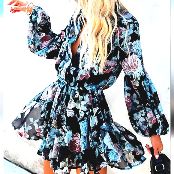 Dresses & Skirts - Womens Spring Summer Boho Long Sleeve Flowy Dresses Floral Button Down Cotton S 